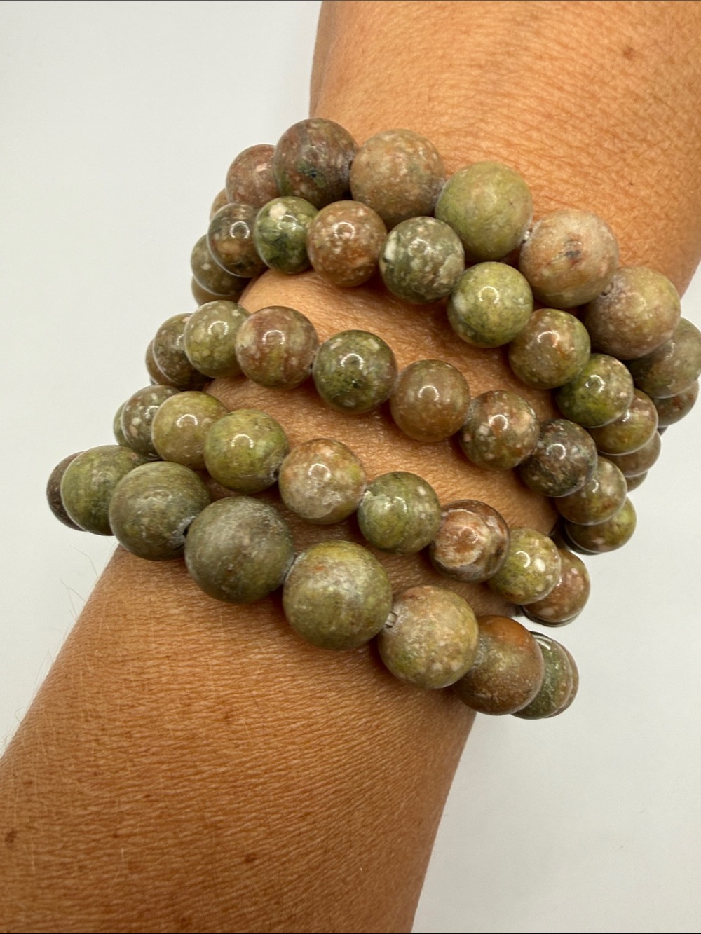 Vintage Green Multicolor Natural Gemstones Beaded Set of Five Bangles Bracelets